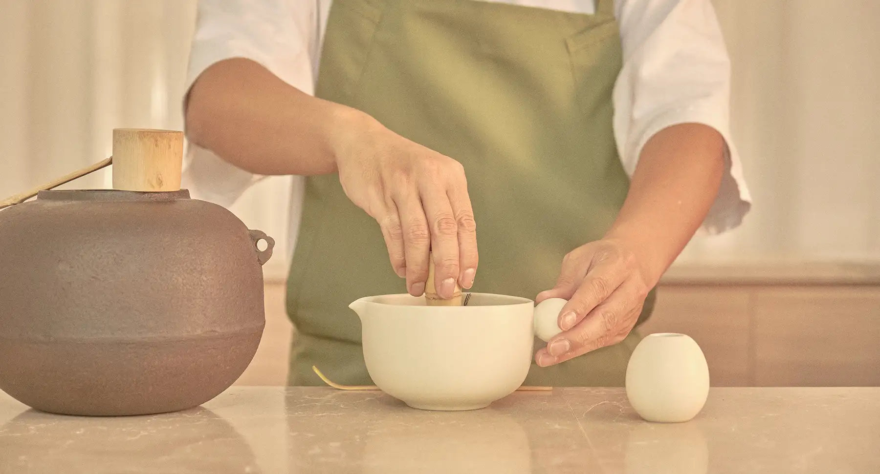 Preparing a bowl of Wasui matcha